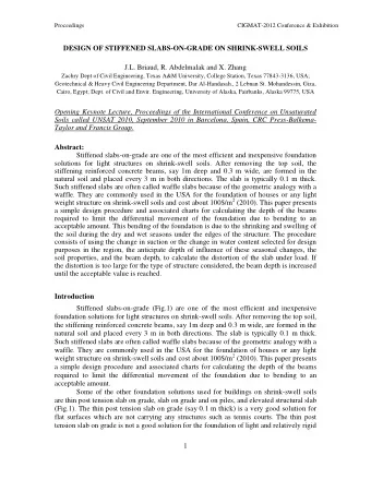 DESIGN OF STIFFENED SLABS-ON-GRADE ON SHRINK-SWELL SOILS  J.L. Briaud, R. Abdelmalak and X. Zhang
