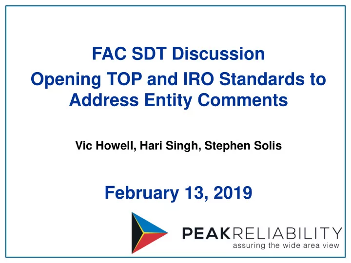 fac sdt discussion opening top and iro standards to