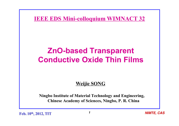 zno based transparent conductive oxide thin films