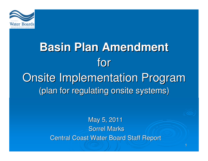 basin plan amendment basin plan amendment for for onsite