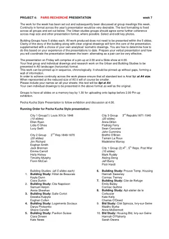 PROJECT 4:  PARIS RECHERCH PRESENTATION  week 7  The work for the week has been set out and