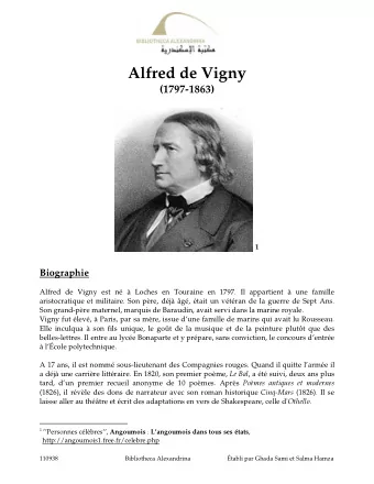 Alfred de Vigny  (1797-1863) 1  Biographie  Alfred de Vigny est n  Loches en Touraine en 1797.