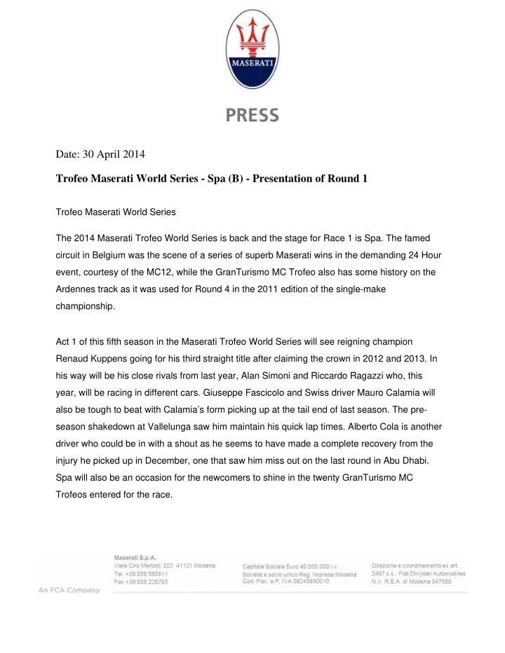 date 30 april 2014 trofeo maserati world series spa b