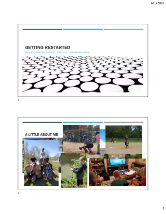 GETTING RESTARTED  LEAN GOVERNMENT EXCHANGE  JUNE 2020  JENNIFER PETERSON  1  A LITTLE ABOUT