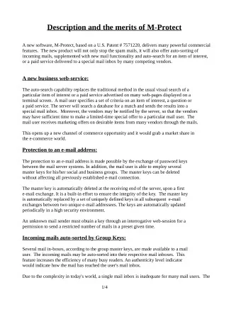 Description and the merits of M-Protect  A new software, M-Protect, based on a U.S. Patent #