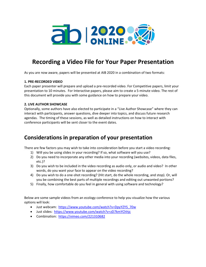 recording a video file for your paper presentation