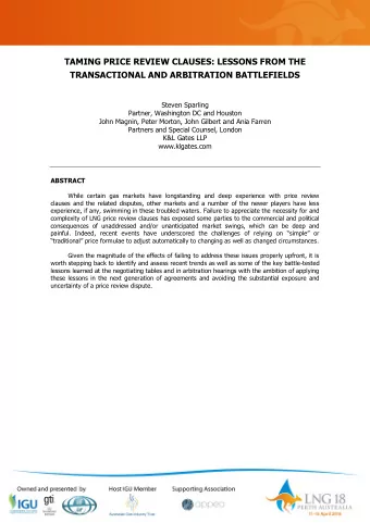 TAMING PRICE REVIEW CLAUSES: LESSONS FROM THE  TRANSACTIONAL AND ARBITRATION BATTLEFIELDS  Steven