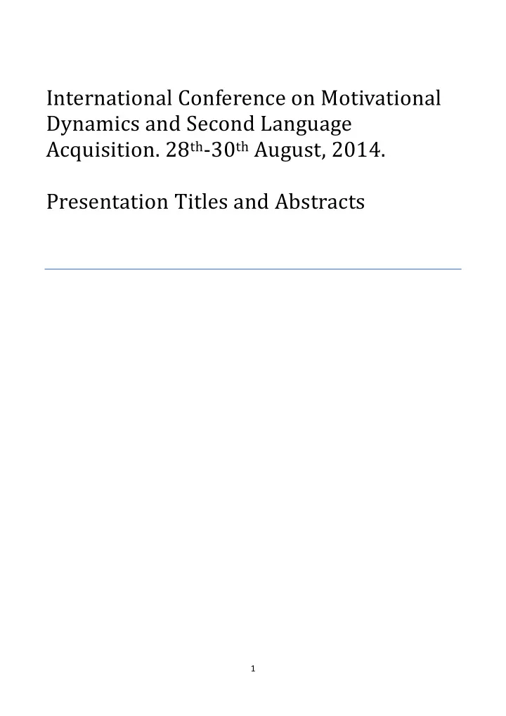 international conference on motivational dynamics and