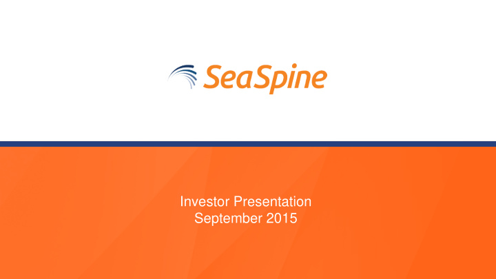 investor presentation september 2015 legal disclaimer