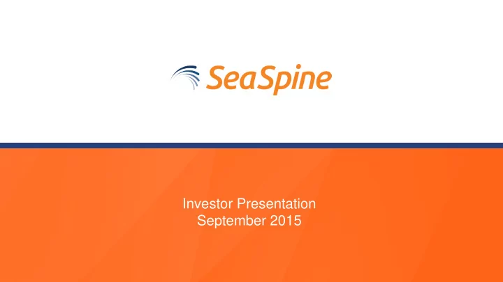 investor presentation september 2015 legal disclaimer