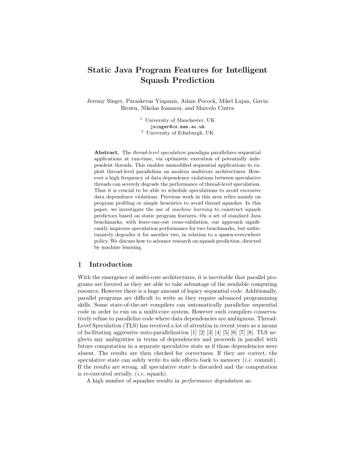 static java program features for intelligent squash