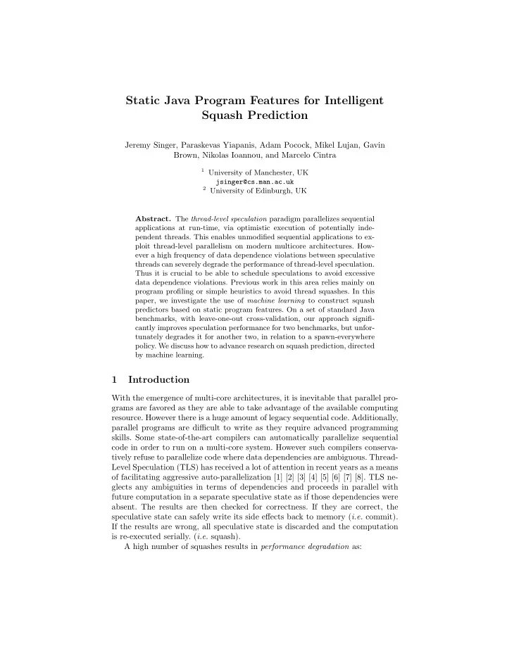 static java program features for intelligent squash
