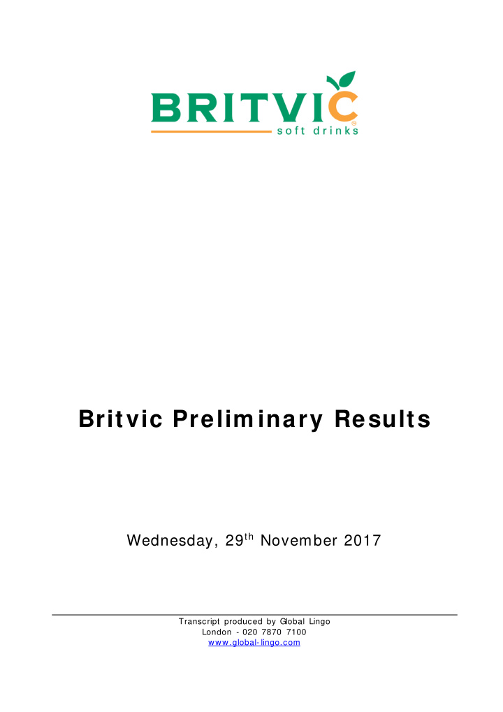 britvic prelim inary results