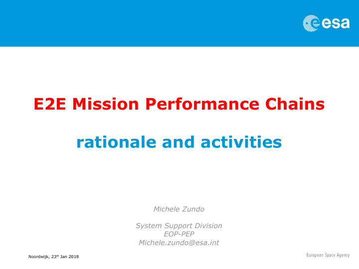 e2e mission performance chains rationale and activities