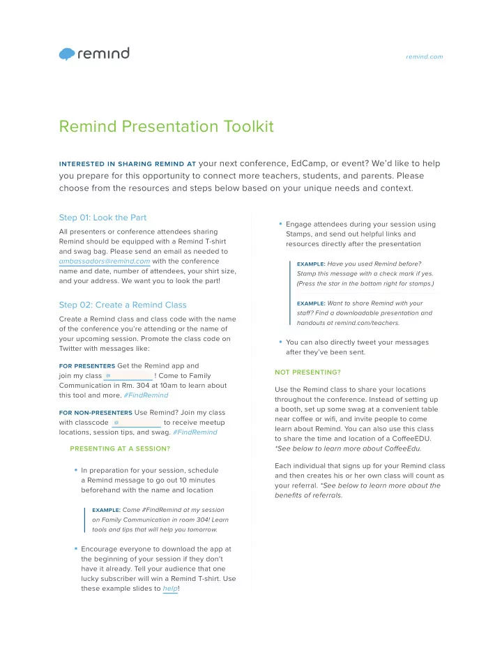 remind presentation toolkit