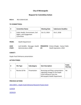 City of Minneapolis  Request for Committee Action  RCA #:  RCA-2018-01165  TO COMMITTEE(S):  #