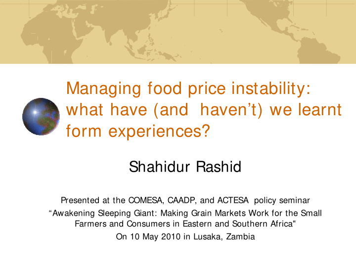 managing food price instability what have and haven t we