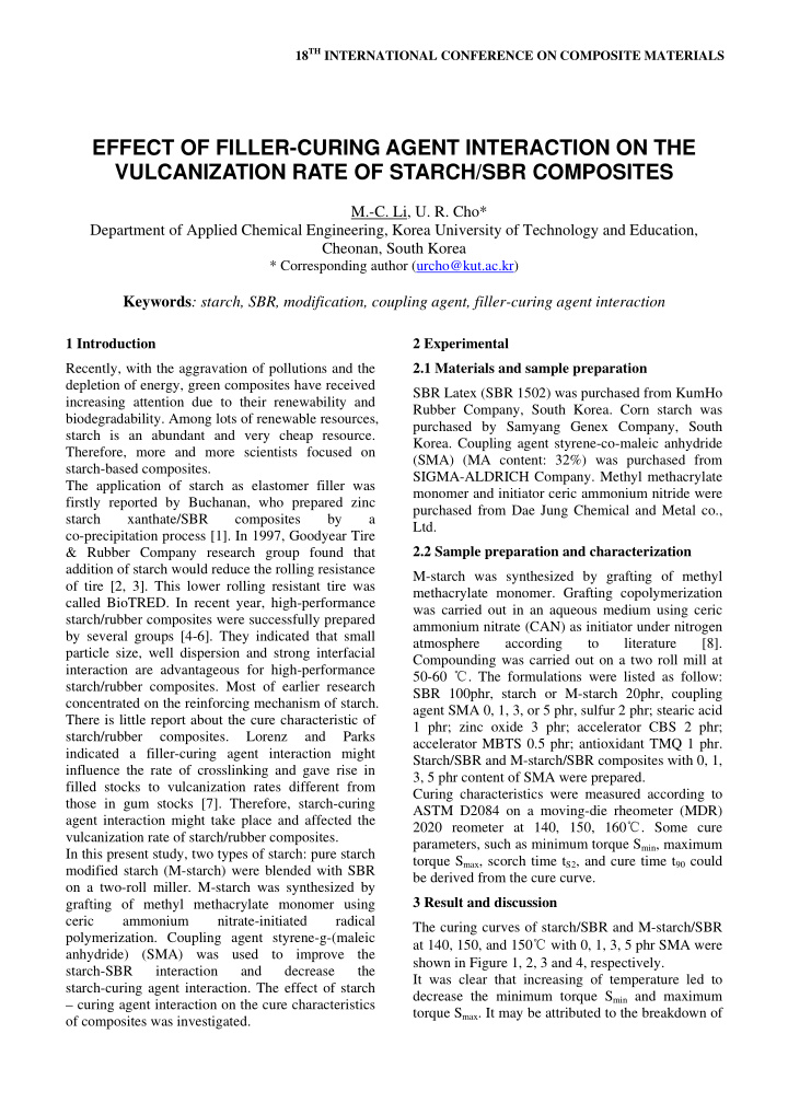 effect of filler curing agent interaction on the