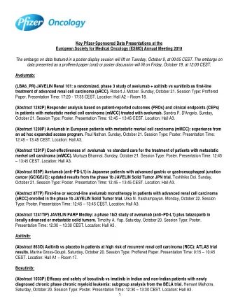Key Pfizer-Sponsored Data Presentations at the  European Society for Medical Oncology (ESMO) Annual