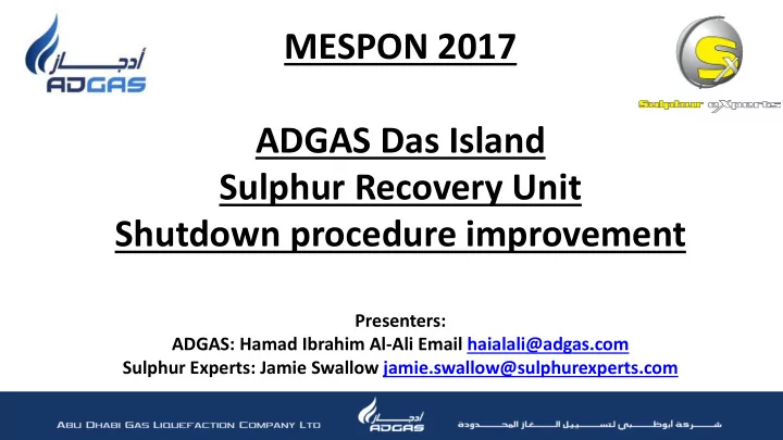mespon 2017 adgas das island sulphur recovery unit