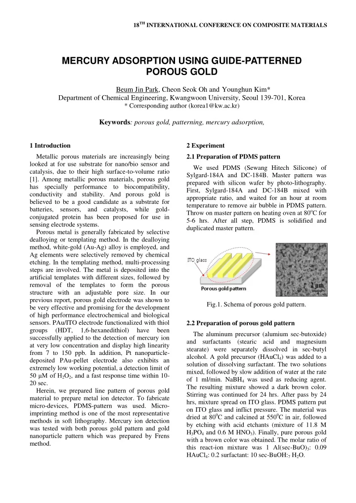 mercury adsorption using guide patterned porous gold