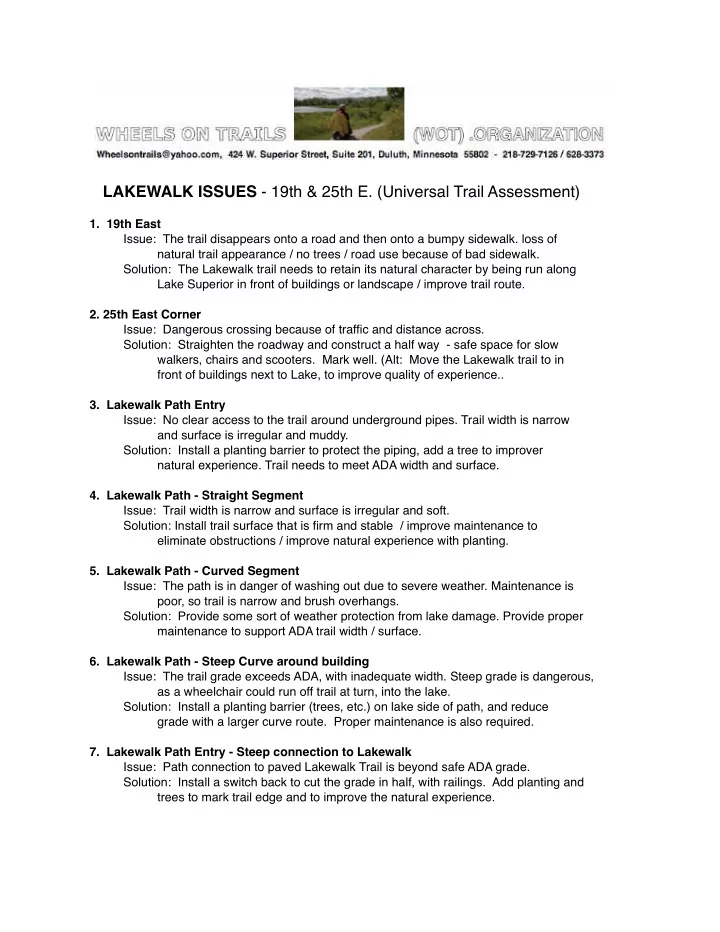 lakewalk issues 19th 25th e universal trail assessment