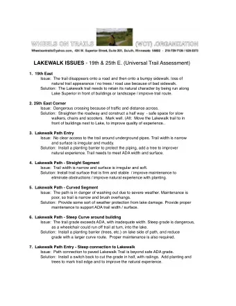 LAKEWALK ISSUES - 19th &amp; 25th E. (Universal Trail Assessment)  1.  19th East  Issue:  The trail