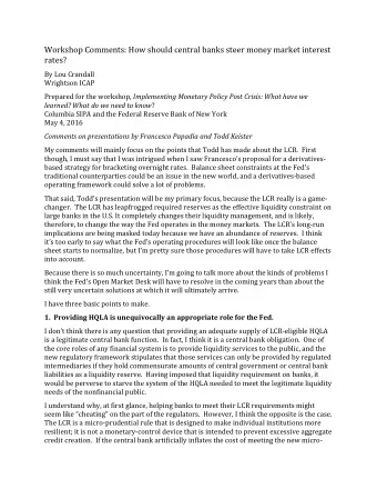 Workshop Comments: How should central banks steer money market interest  rates?  By Lou Crandall
