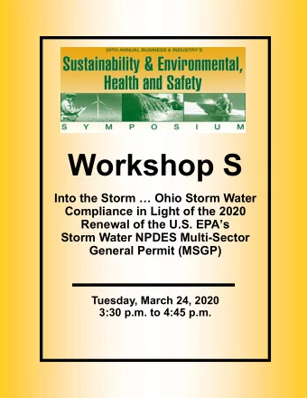 Workshop S  Into the Storm  Ohio Storm Water  Compliance in Light of the 2020  Renewal of the