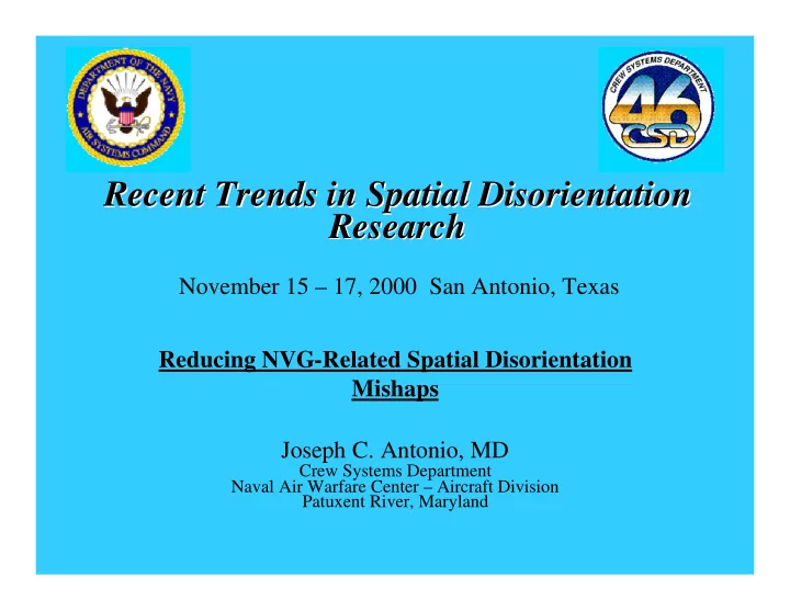 recent trends in spatial disorientation recent trends in