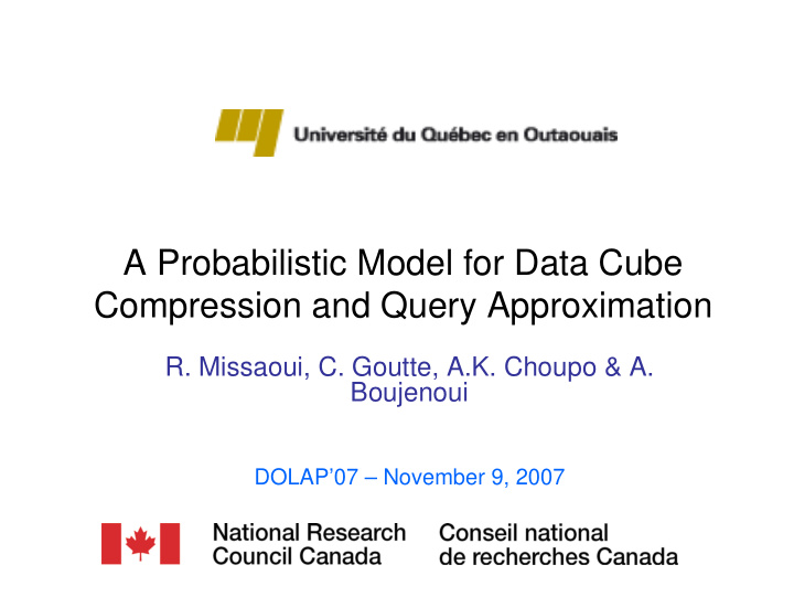 a probabilistic model for data cube compression and query