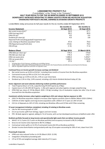 LONDONMETRIC PROPERTY PLC (LondonMetric or the Group or the Company)  HALF YEAR