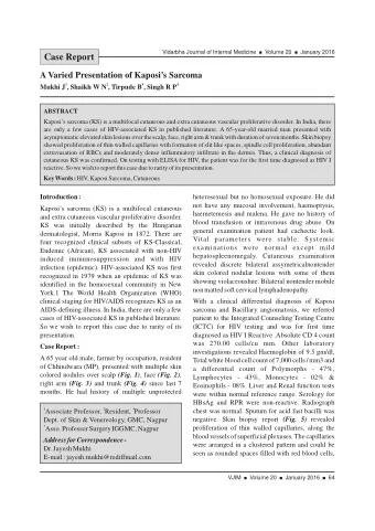 Case Report  A Varied Presentation of Kaposis Sarcoma  1  2  3  4  Mukhi J , Shaikh W N ,