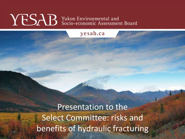 presentation to the select committee risks and benefits