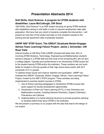 Presentation Abstracts 2014  Soft Skills, Hard Science: A program for STEM students with