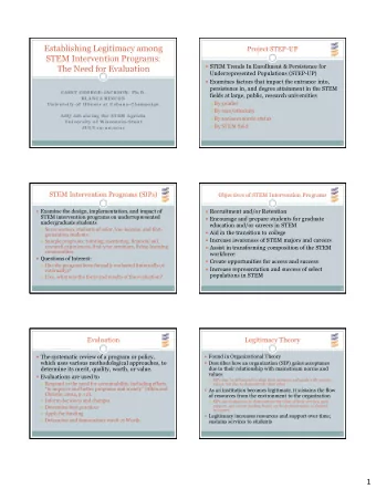 Establishing Legitimacy among  Project STEP-UP  STEM Intervention Programs:  STEM Trends In