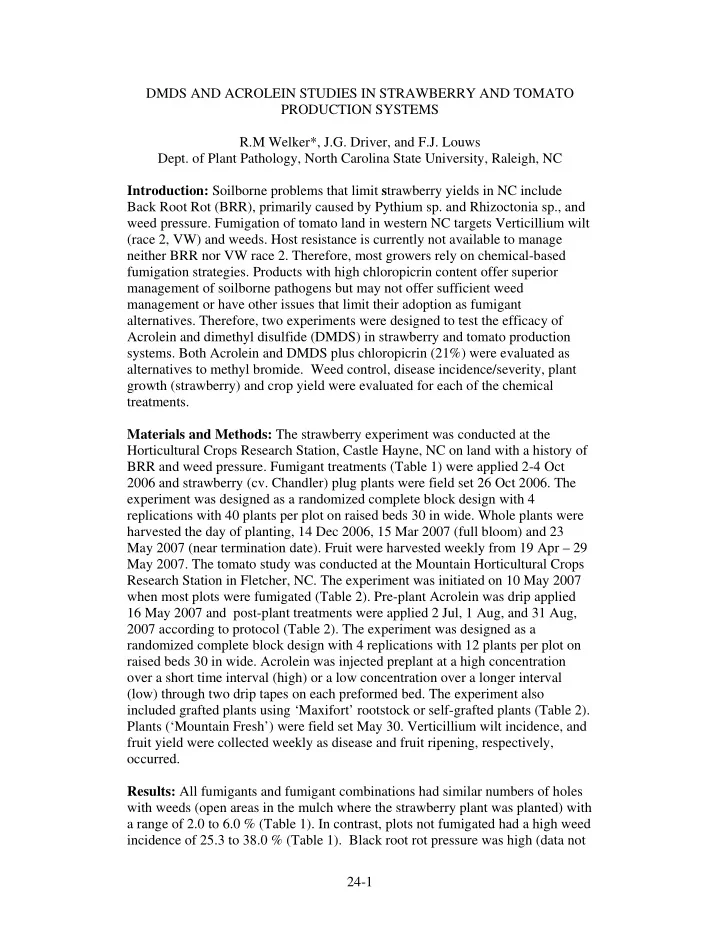dmds and acrolein studies in strawberry and tomato