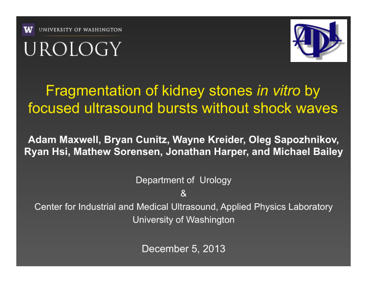 fragmentation of kidney stones in vitro by