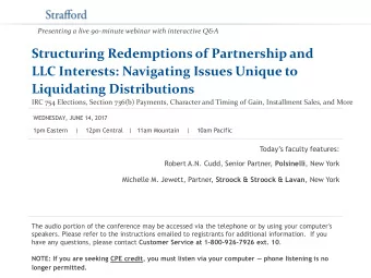 Liquidating Distributions  IRC 754 Elections, Section 736(b) Payments, Character and Timing of