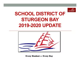 SCHOOL DISTRICT OF  STURGEON BAY  2019-2020 UPDATE  One personal slide to start out:  Who is our