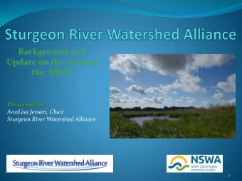 Update on the work of  the  SRWA  Presented by:  AnnLisa Jensen, Chair  Sturgeon River Watershed