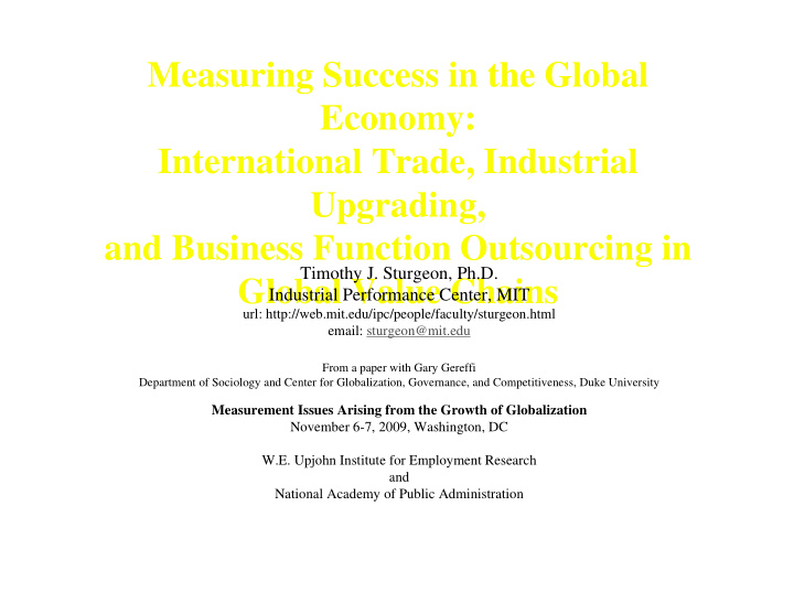 measuring success in the global economy international