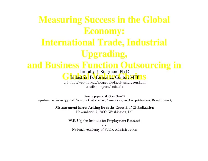 measuring success in the global economy international