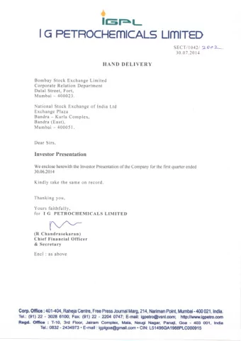 Safe Harbour This presentation and the accompanying slides (the Presentation), which have