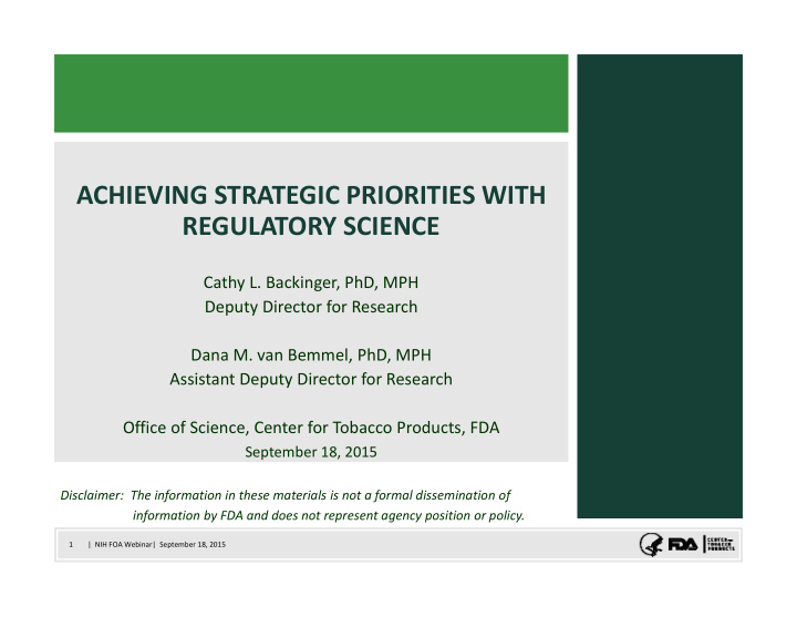 achieving strategic priorities with regulatory science