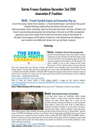 Soire Franco-Sudoise December 2nd 2019  Innovation &amp; Tradition  18h00 - French-Swedish