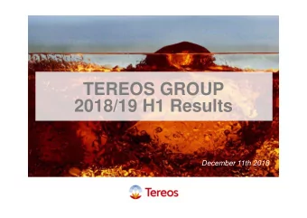 TEREOS GROUP  2018/19 H1 Results  December 11th 2018  Disclaimer  IMPORTANT: You must read the