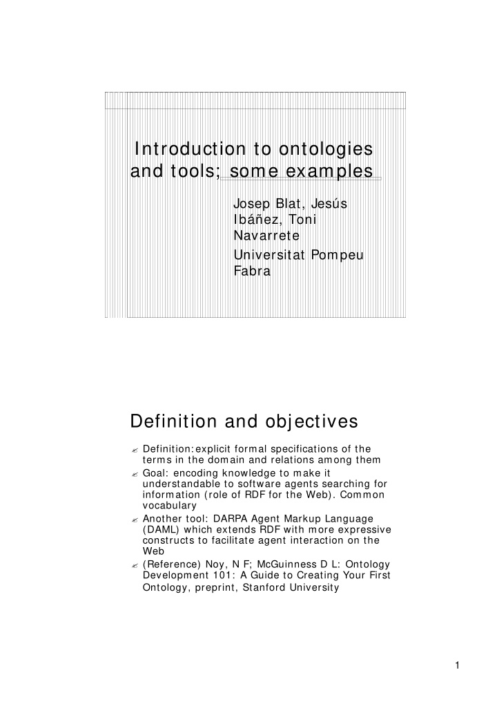 introduction to ontologies and tools some examples