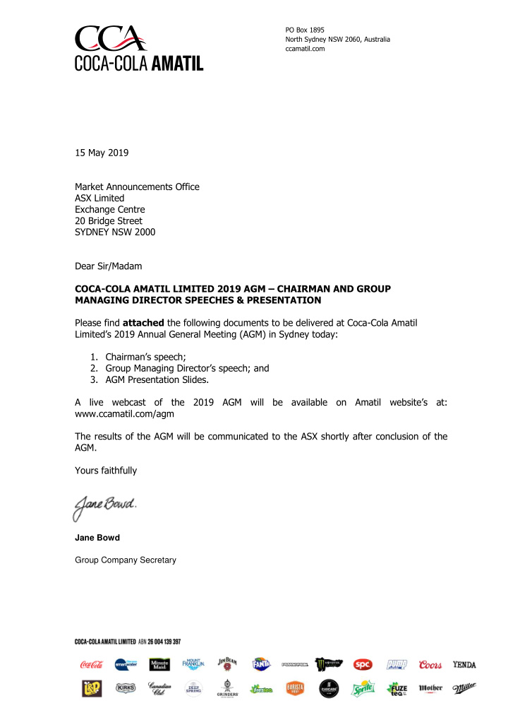 15 may 2019 market announcements office asx limited