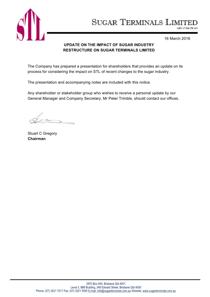 16 march 2016 update on the impact of sugar industry